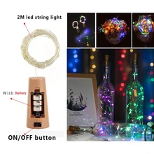 Лампа для бутылки вина 2 м в форме пробки, включая батарею, Серебряный провод, светодиодный светильник s для бутылки DIY, вечерние, рождественские, свадебные, праздничные