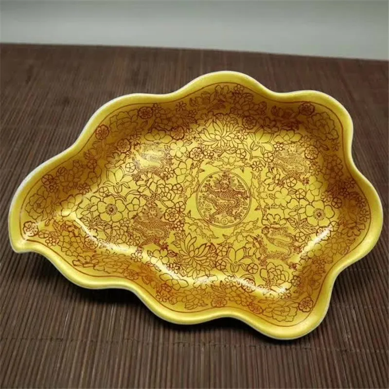 Golden Background Flowers Bloom Map Chinese Porcelain Plate Fruit Zodiac Dragon Decoration Home Gift | Дом и сад