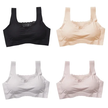 

2019 Ice Silk Seamless Tube Top Lace Beauty Back Wrapped Chest Solid Color Ladies Wide Shoulder Strap Stretch Tops