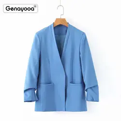 Genayooa офисный Блейзер, женский пиджак, синий женский костюм 2019, Осенний темперамент, ветряной рукав, свободный женский пиджак