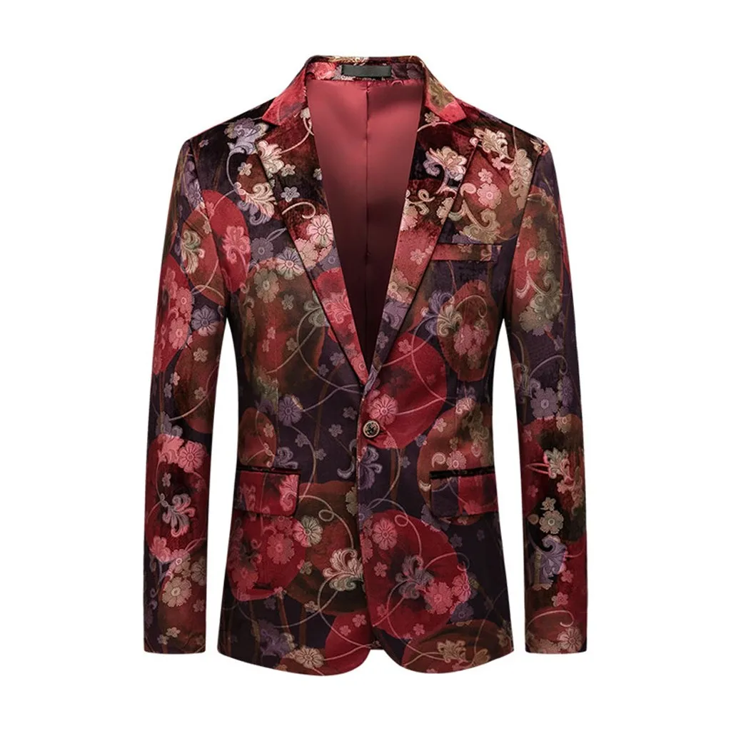 2019 Men's Casual Business Wedding Long Sleeve Print Floral Suit Coat Jacket veston homme costume dropshiping W902