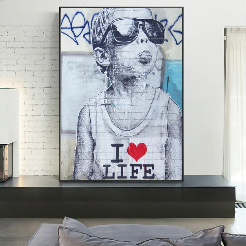 Картина на холсте с граффити Love Life Boy постеры и принты для улицы настенные картины