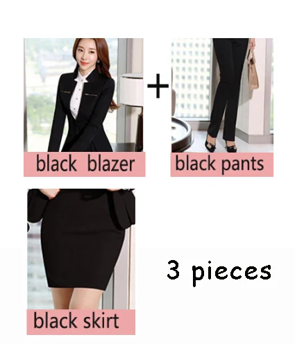 black 3 set Горячая Распродажа, женские формальные костюмы, женские униформы, элегантные деловые брюки, костюмы для женщин, рабочая одежда, офисные костюмы, блейзеры - Цвет: black 3 set