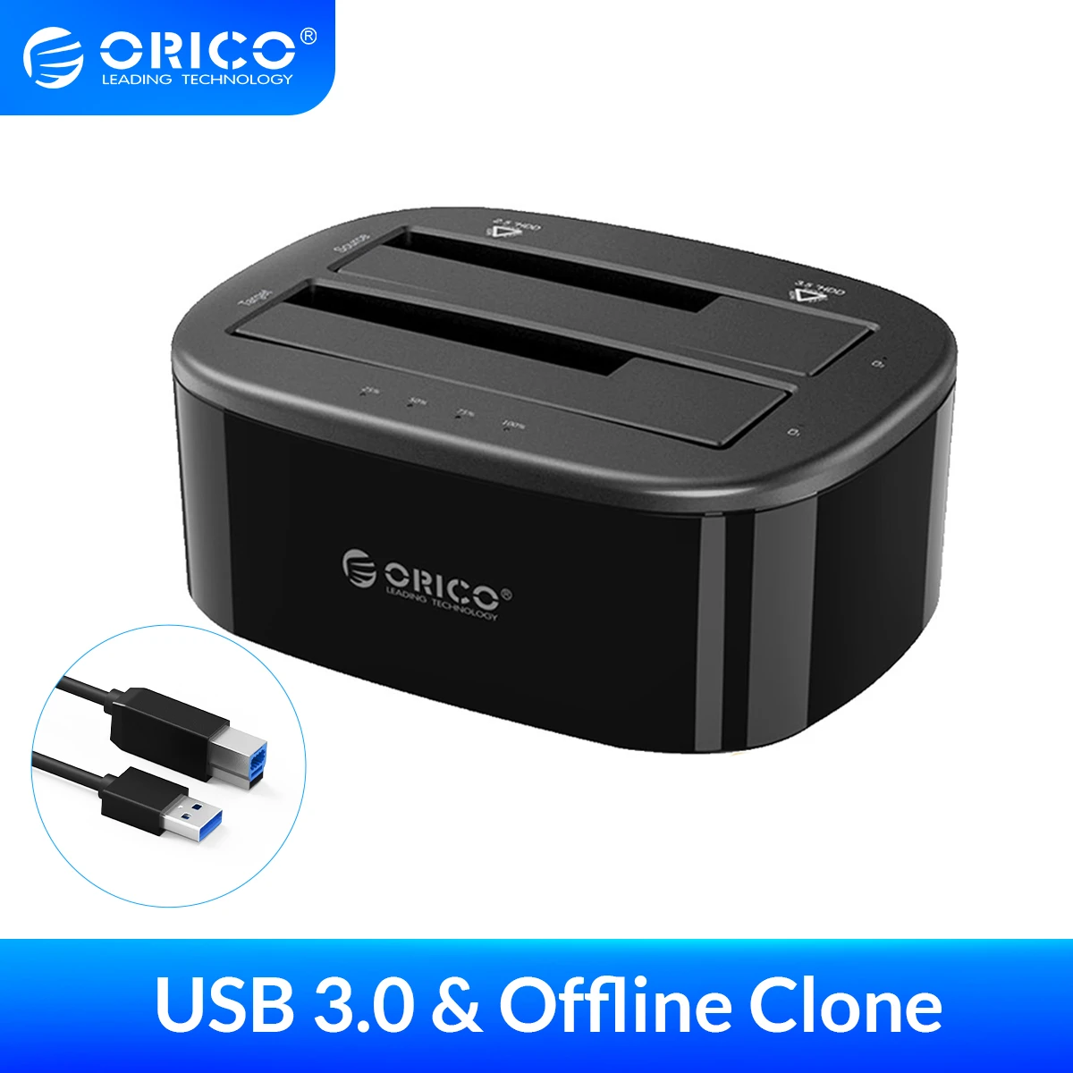 ORICO Dual Bay HDD Docking Station with Offline Clone SATA to USB 3.0 HDD Clone Docking Station for 2.5/3.5'' SSD HDD Enclosure hard disk box
