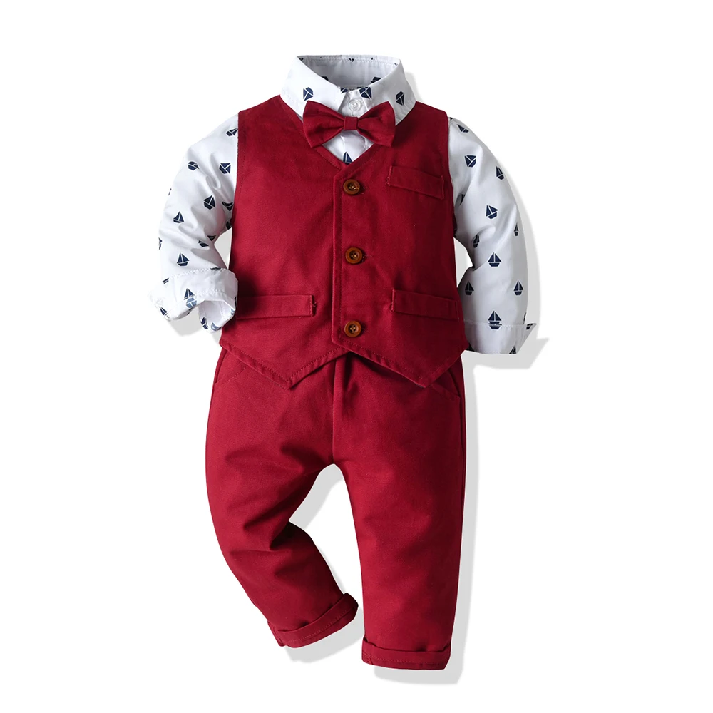 Abolai Boys 4 Piece Vest Set with Blue Shirt,Bowtie,Vest and Pant