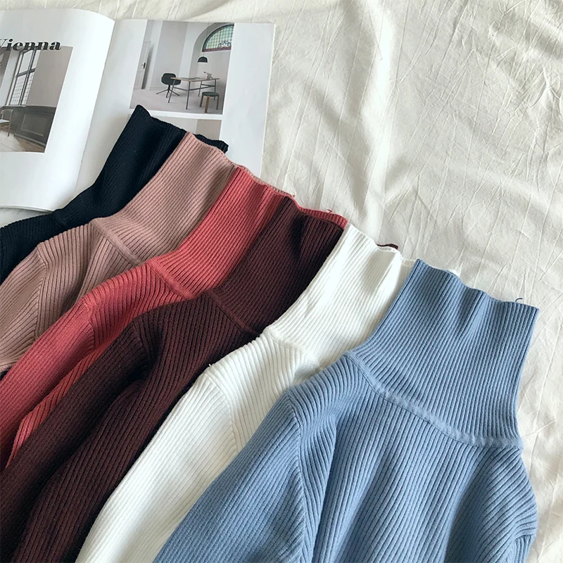 Knitted Vintage Turtleneck Sweater Women Warm Pullover Sweter Soft Pull Femme Jumper Winter Clothes Tops Pink White Black | Женская