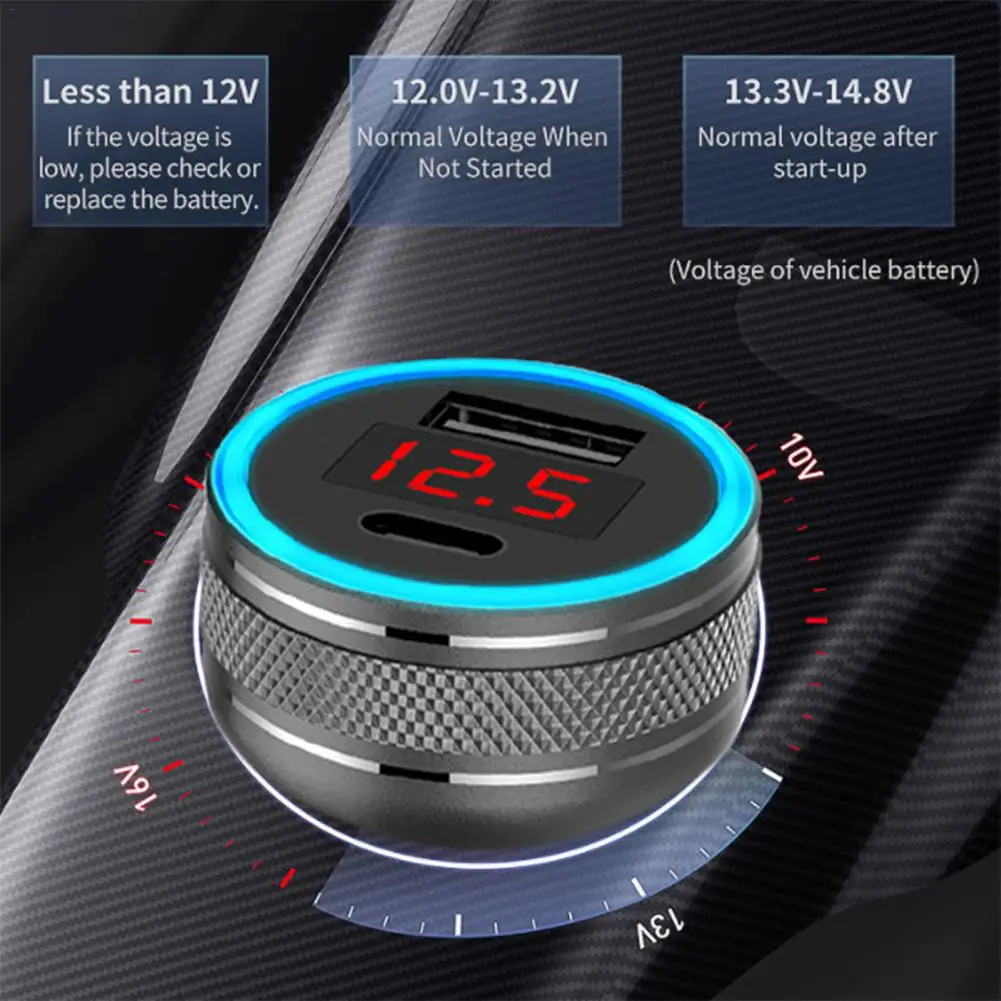 3 А Быстрая зарядка QC3.0+ PD металлическое автомобильное зарядное устройство Быстрая зарядка с цифровым дисплеем двойное USB Автомобильное зарядное устройство для iphone 12 в 24 В