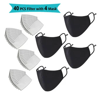 

40pcs Filter 4pcs Mask Unisex Reusable Washable Face Masks PM2.5 Filter Dust Mask Cotton Windproof