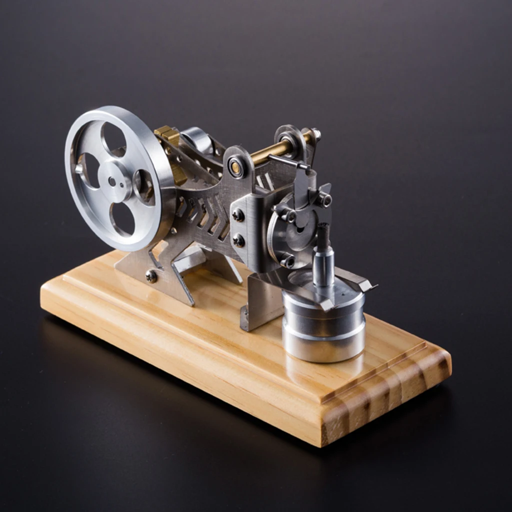 

Stirling Engine Miniature Model Science Toy Lab Metal Construction Wood Base