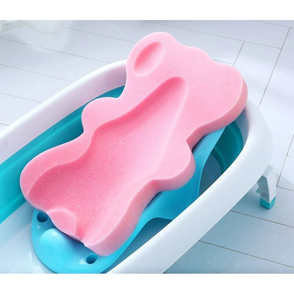 

Baby Shower Sponge Cushion Bath Holder Mesh Pocket Newborn Seat Baby Bath Pad Soft Cushion Bed Infant Anti-slip Design Toy