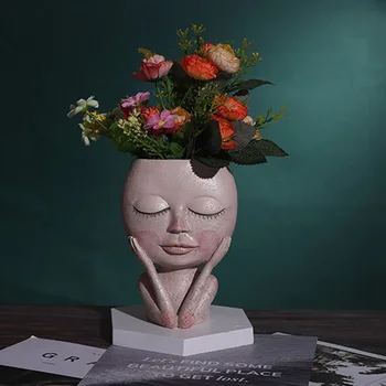 

1pcs Human Head Vase Flower Pot Doll Shape Sculpture Resin Portrait Flower Pot Art Vase Home Decor Succulents Head Shape Vase
