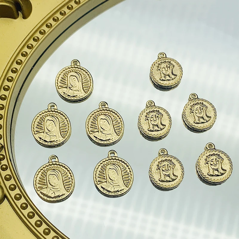 

10Pcs Coins Charms Gold Color Metal Virgin Mary Portrait Pendant Charm For Jewelry Making Accessories Earring Necklace Handmade