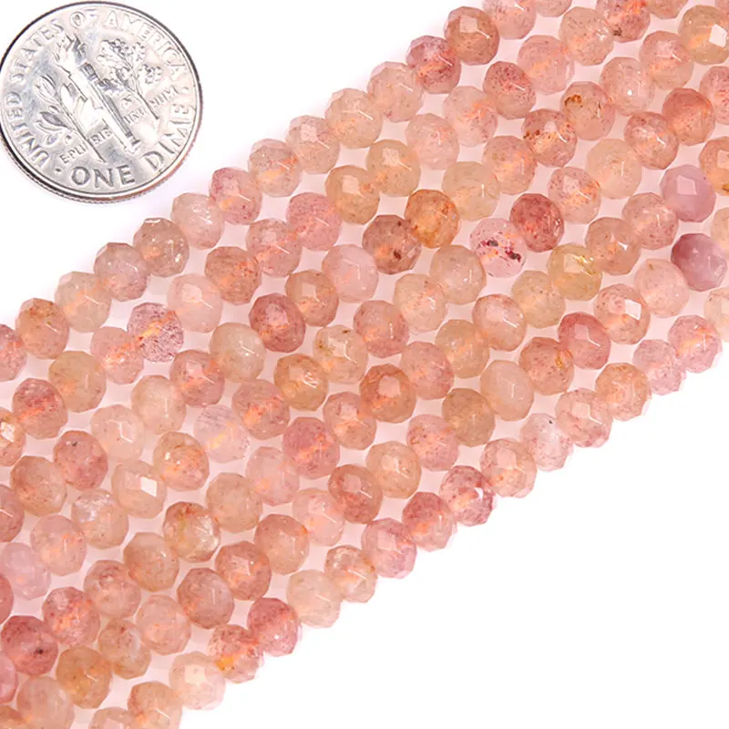 AAA класс драгоценные камни камень Rondelle разделитель граненые бусины натуральный камень бисер для изготовления ювелирных изделий прядь 15 дюймов DIY браслет ожерелье - Цвет: 3x5mm Strawberry