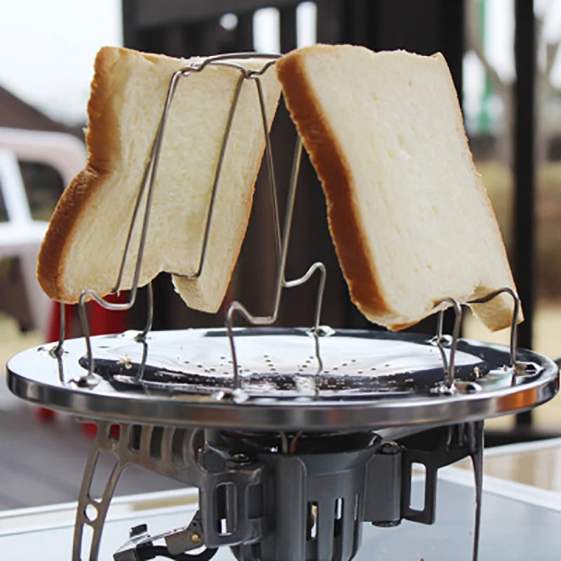 

Outdoor stainless steel toaster rack 4 slices toast bread tray camping picnic grill folding collapsible tray