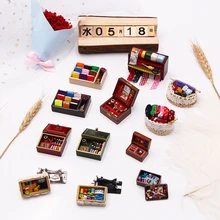 1:12 Dollhouse Simulation Mini Craft Sewing Wool Knitting Tool Workbox Suit Miniature Toy Model Scene Matching Accessories Deco