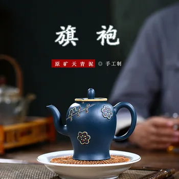 

280cc Yixing Zisha Pot Original Ore Azure Mud Classical Cheongsam Pot Famous Handmade Kung Fu Tea Set Preferred Gift