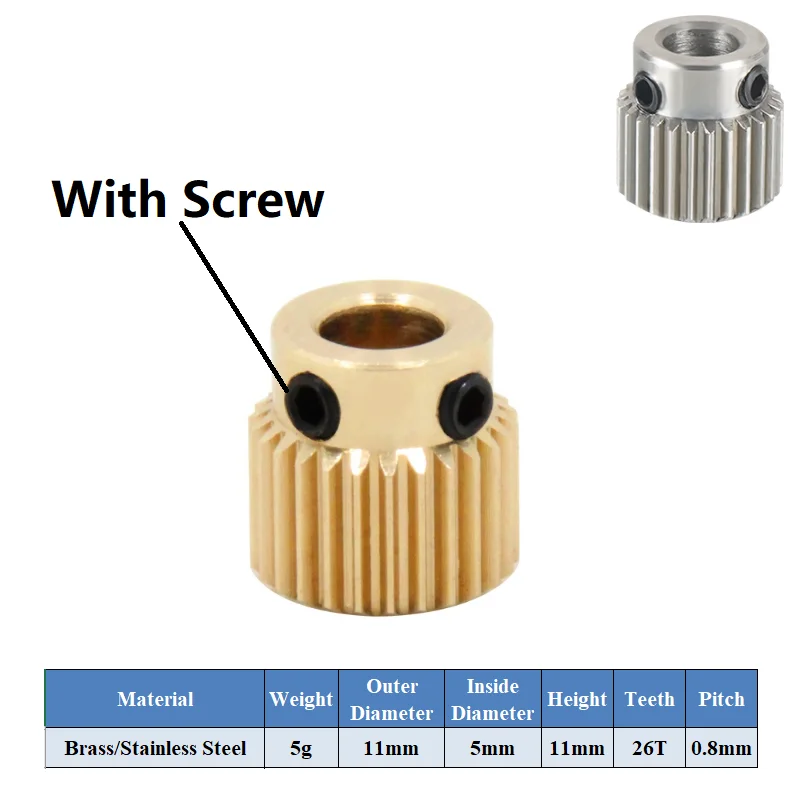 RAMPS 2pcs MK8 Extrusion Brass Gear Wheel 26/36/40 Tooth Teeth Drive Gear Feeding Gear Wheel for Ender-3 3D Printer Extruder