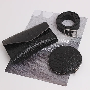 

Autumn Women Detachable Double Waist Bags Composite Round Rectangle Coin Phone Bag Multi-functional Crocodile Grain Waist Belts