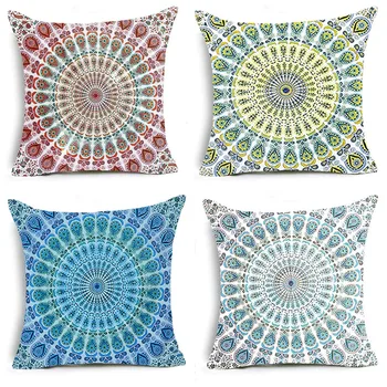

Boho Style Cushion Cover Flower Pillow Case Cotton Linen Colorful Home Decorative Throw Pillow Cover (Without Pillow Inner)