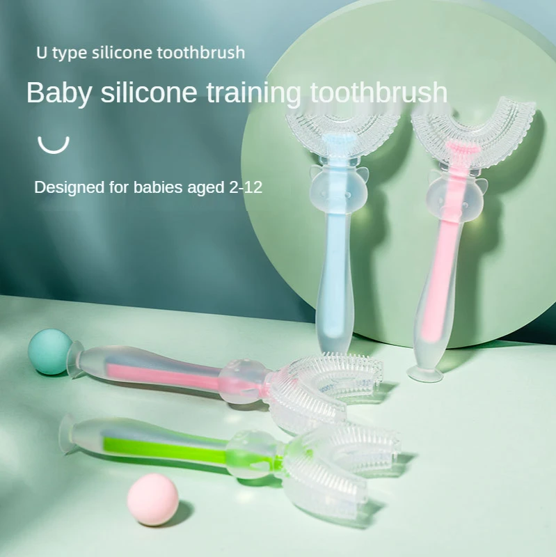 Kids Toothbrush U-Shape Infant Toothbrush with Handle Silicone Oral Care Cleaning Brush for Toddlers Ages 2-12 Drop Shipping