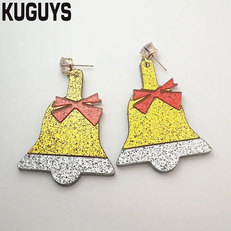 KUGUYS, 8 стилей, Рождественская елка, серьги Снеговики для женщин, акриловые блестящие цветные серьги, подарок Санта Клауса, сережка Модная бижутерия - Окраска металла: EARRING
