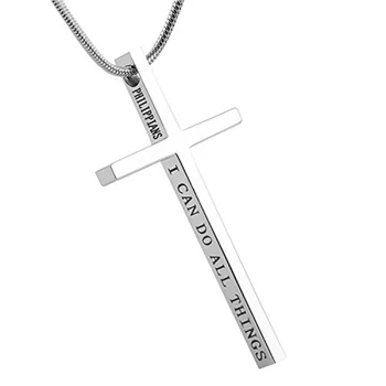

HZMAN Philippians 4:13 Cross Pendant Strength Bible Verse Stainless Steel Necklace