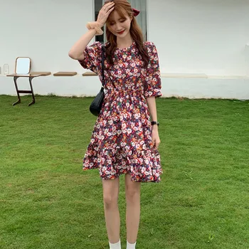 

Women's Dresses Flora Print O-neck Short Sleeve Dress Beachwear Fashion Style Multi-color