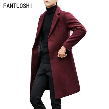

2019 autumn New Men Long Coats Plus Size Trench Coat Korean Slim Single-breasted Lapel Collar Casual Wool Coats for Men Outwear