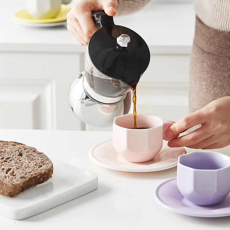 

Nordic Creative Geometric Ceramic Coffee Cup Concentrated Italian Household Small Coffee Cup and Saucer Set