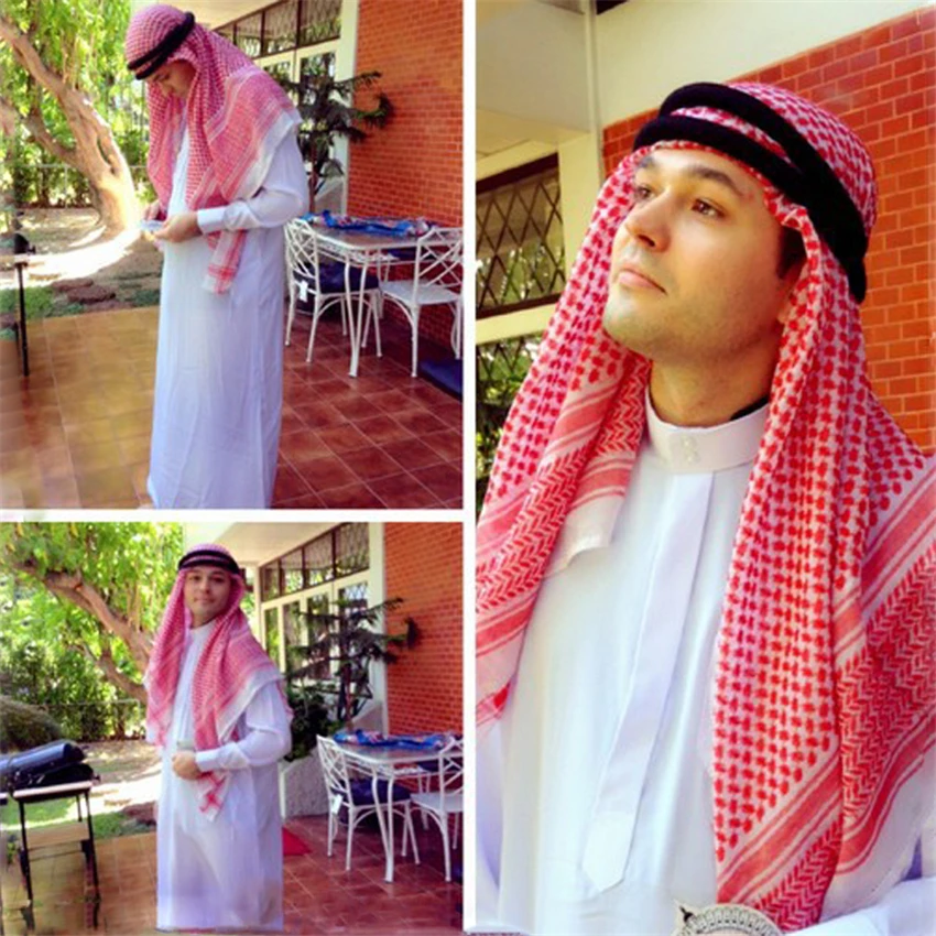 

Saudi Arab Islamic Clothing Men Hijabs 3colors Abaya Middle East Plaid Hat Head Scarf Caps 135*135cm Ramadan Pray Muslim India