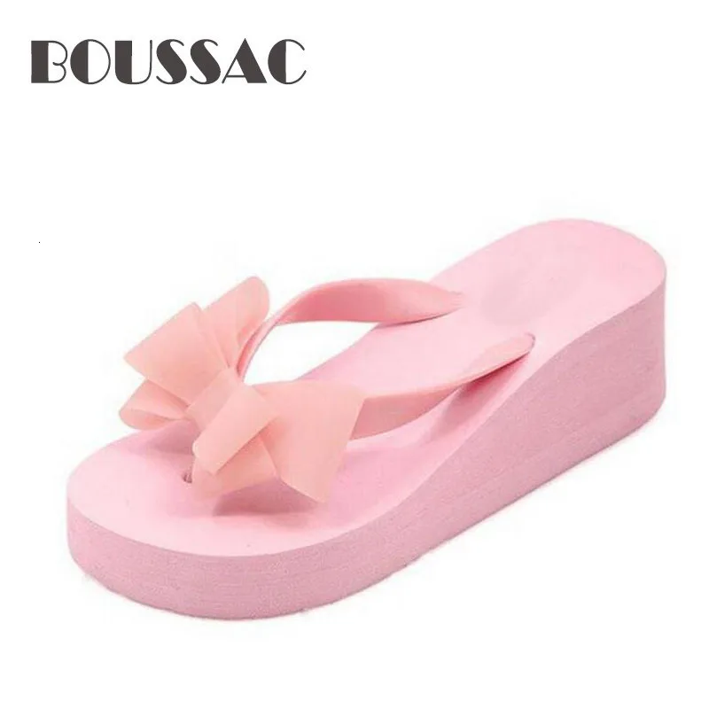 

BOUSSAC Fashion Summer Women Platform High Heel Flip Flops Beach Sandals Bowknot Slippers Women Shoes Size36-40 For Choice