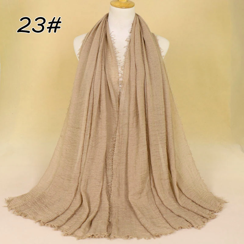 Для женщин мусульманские, однотонные мягкие Crinkle хлопок хиджаб длинный шарф мусульманская накидка палантин женские шелковые шарфы мода женский платок хиджаб глушитель выхлопных газов - Цвет: Color 23