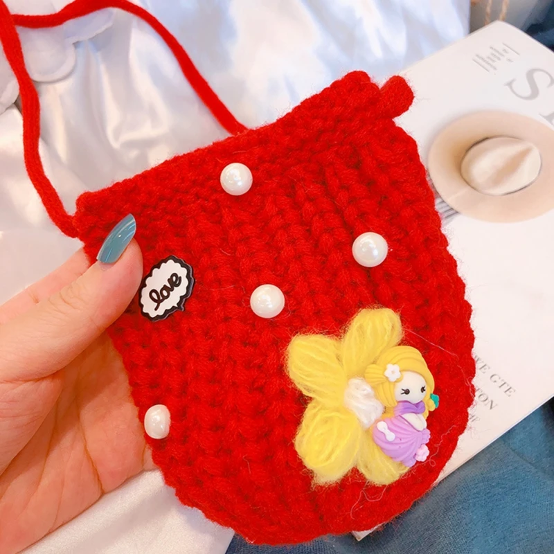 Детская сумка для девочек с милым мультяшным жемчугом, Вязаная Детская сумка через плечо, сумки через плечо, сумка-мессенджер