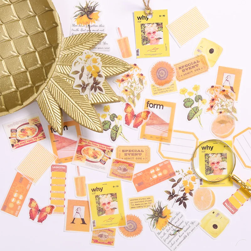 

40Pcs/Set Vintage Yellow Flower Sticker DIY Craft Scrapbooking Album Junk Journal Happy Planner Decorative Stickers