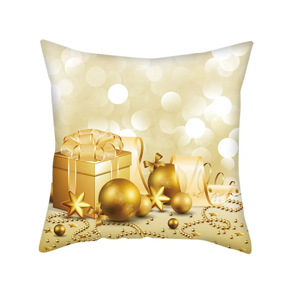 Gold Merry Christmas Square Pillow Cases Nordic Sofa Cushion Cover Home Decoration