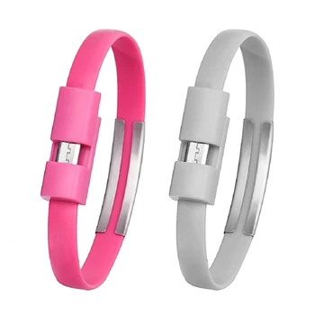 

2x Bracelet Micro-USB Charger Charging Cable Data Sync for Android Mobile Phone (Gray&Rose Red)