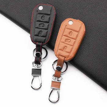 

3 Button folding leather car key case for Peugeot 3008 208 308 508 408 2008 Protective Carrying Case Holder Car Accessories
