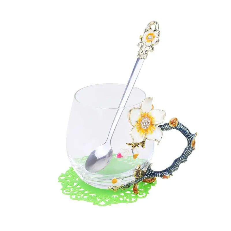 320 мл эмаль абрикосовый цветок чашка с ложкой деликатная стеклянная кружка для