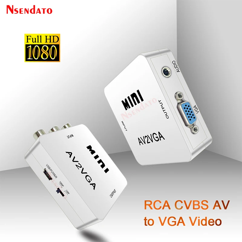 Mini HD AV2VGA Video Converter Convertor Box AV RCA CVBS to VGA Video Converter Conversor with 3.5mm Audio to PC HDTV Converter
