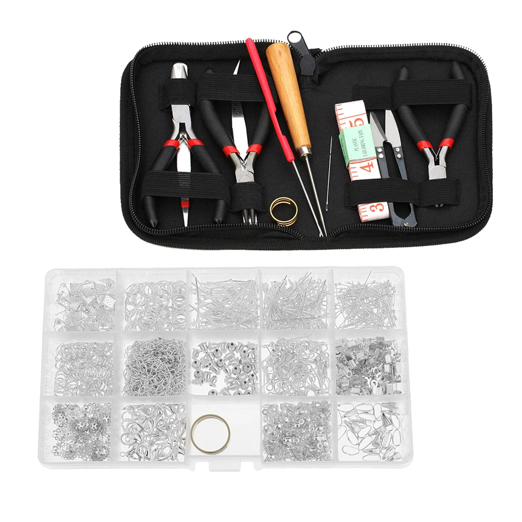 

Zipper Storage Case 11 Pieces / set JEWELRY MAKING TOOL KIT Wire Bead Pliers and Box of 15 Kinds Silver Jewelry Findings Lot