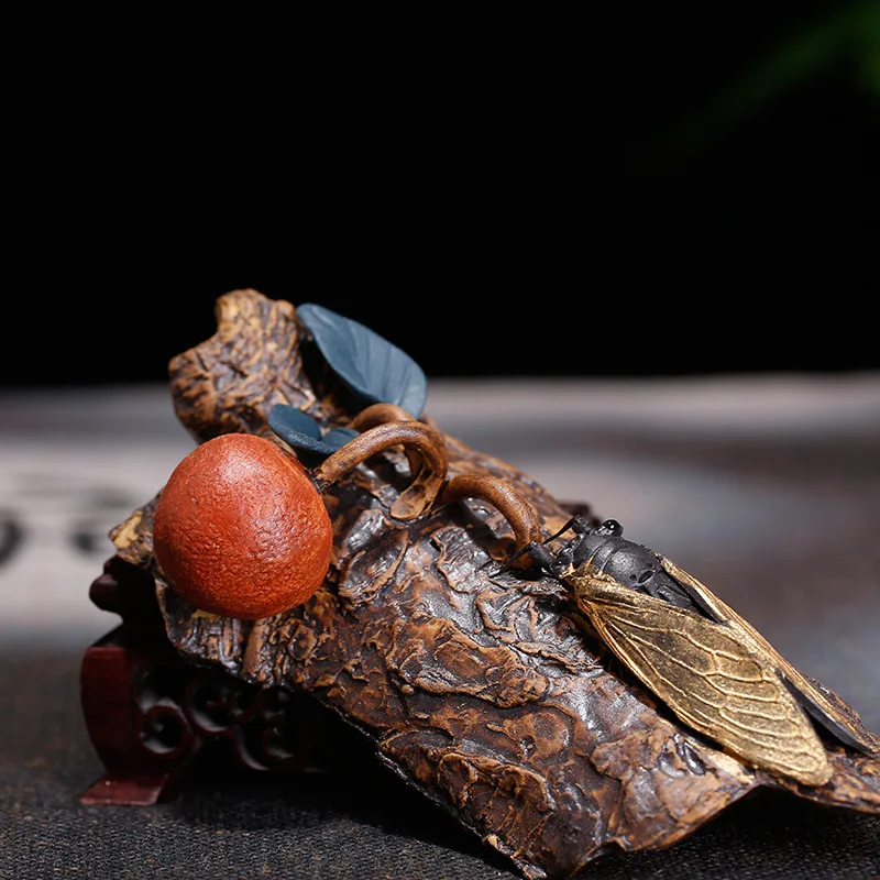 Raw Ore Clay Tea Ornaments Contentment Cicada Decoration Blockbuster Tea Set Wholesale One-Piece with Hair