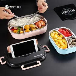 WORTHBUY Прямая доставка милый из нержавеющей стали Ланч-бокс для детей школьный портативный герметичный контейнер для порционная коробка Bento