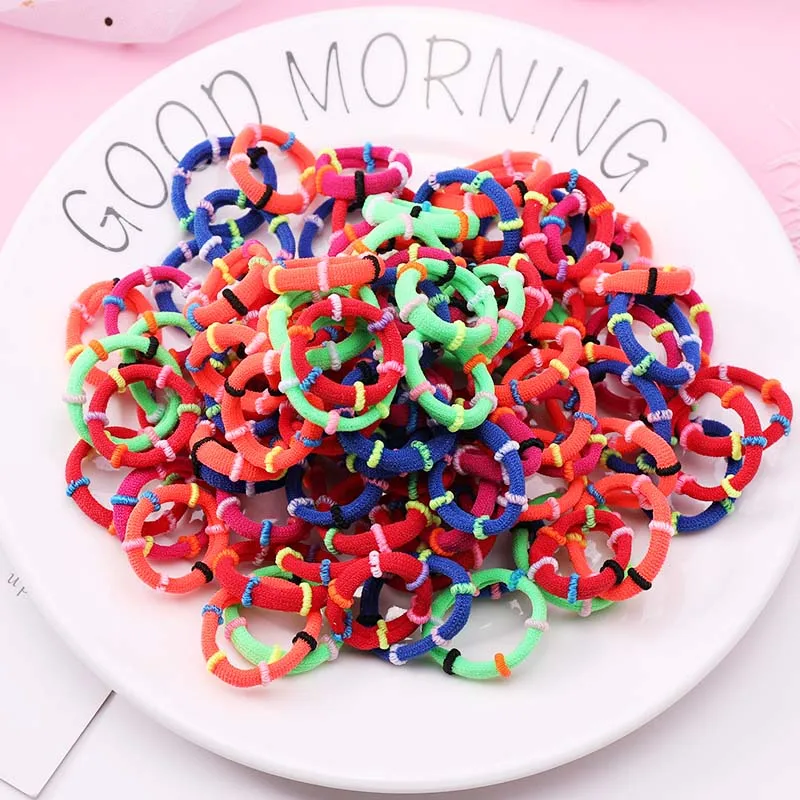 New 100PCS/Lot Girls Candy Colors Nylon 3CM Rubber Bands Children Safe Elastic Hair Bands Ponytail Holder Kids Hair Accessories - Цвет: crude mix 8