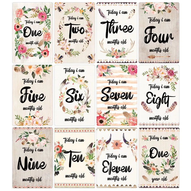 12 Sheets Baby Monthly Souveir Cards Baby Milestone Photo Sharing Cards Gift Set Newborn Photo Age Cards Photography Props Cards best newborn photographers near me Baby Souvenirs