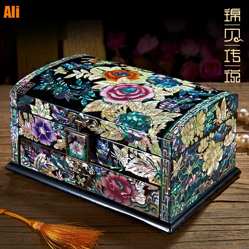 ネット直売 母 パールラッカージュエリーボックス木製ヨーロピアンスタイルプリンセスレトロイヤリングハンドジュエリー収納ボックスオーガナイザーボックス 最短翌日発送可 W Southern Eye Com