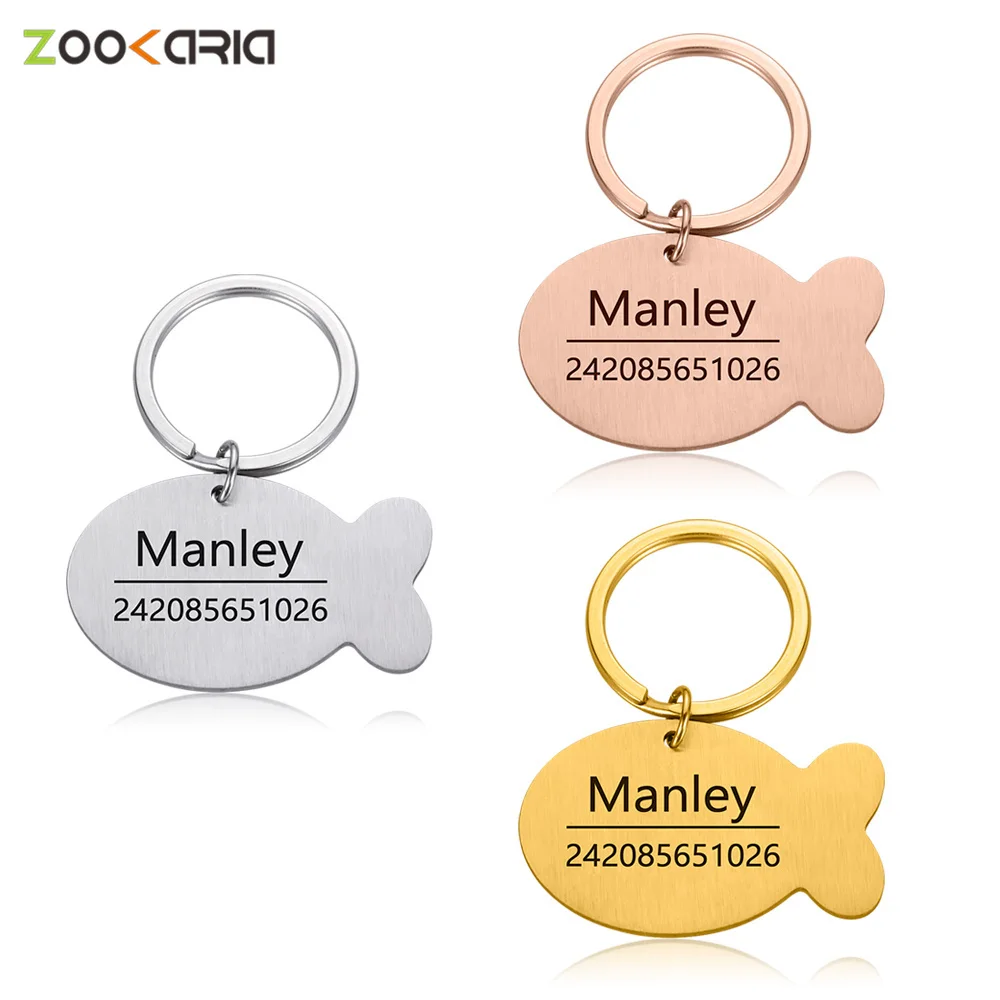 Etiqueta de identificación personalizada para mascotas, Gato de Collar de perro, accesorios de decoración, collares de grabado gratis, llavero con etiquetas de gato de acero inoxidable