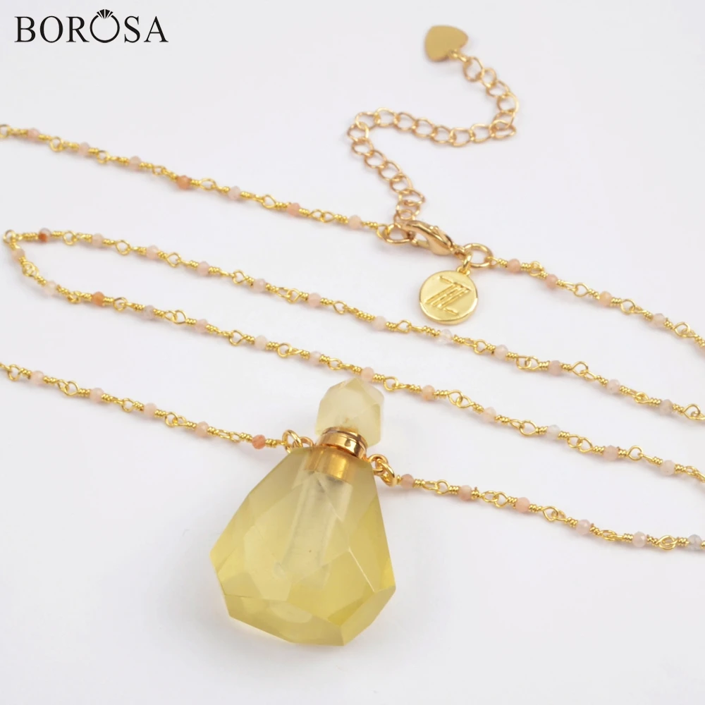 BOROSA Perfume Bottle Natural Multi-Kind Stone White Quartz Amazonite Amethysts 26inch Bead Chains Necklace Jewelry HD0091