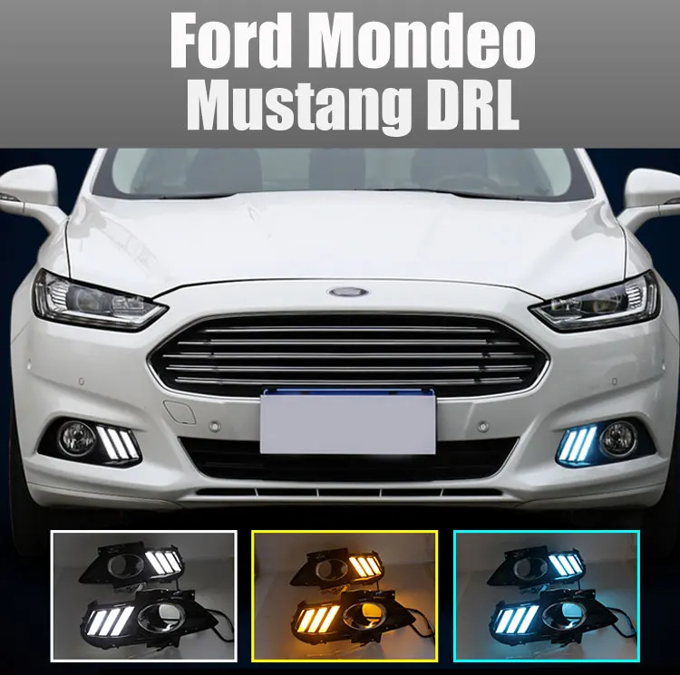 2 шт. светодиодный фонарь дневного света для Ford Mondeo Mustang- с желтой сигнальной лампой поворота функция Автомобильный светодиодный DRL противотуманная фара