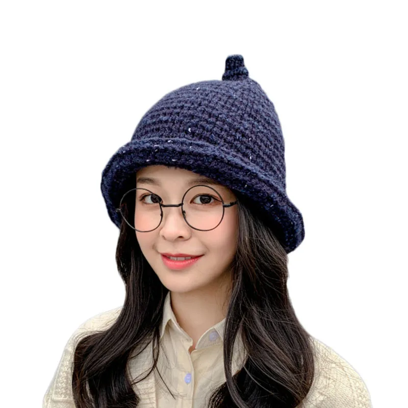 

Wool hats women's knitted fleece-lined caps winter bomber hats with velvet thickness warm hats cold-proof caps bonnet for girls