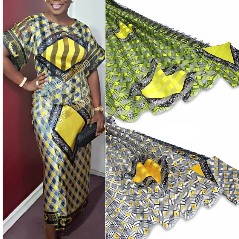 4 ярдов органзы соответствующие 2 ярдов ленты Шелковый Африканский принт Анкара дизайн для женщин платье